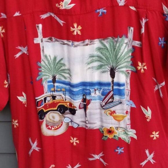 Cherokee Mens  Waikiki Red Hawaiian Shirt - size Large - Picture 6 of 7